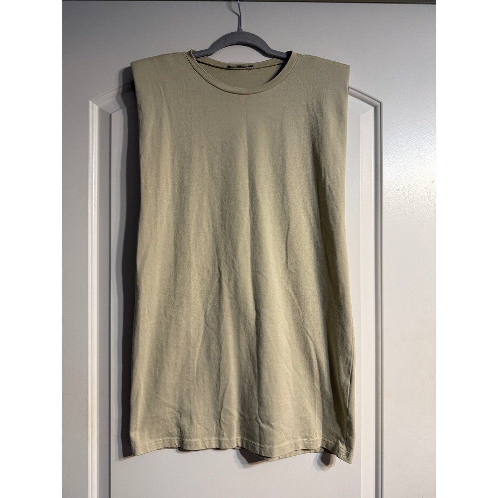 Zara Small Sage Green Dress Padded Shoulder Cotton Edgy Structured Streetwear
